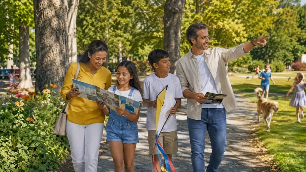 Family walking on Frisco ISD school campus