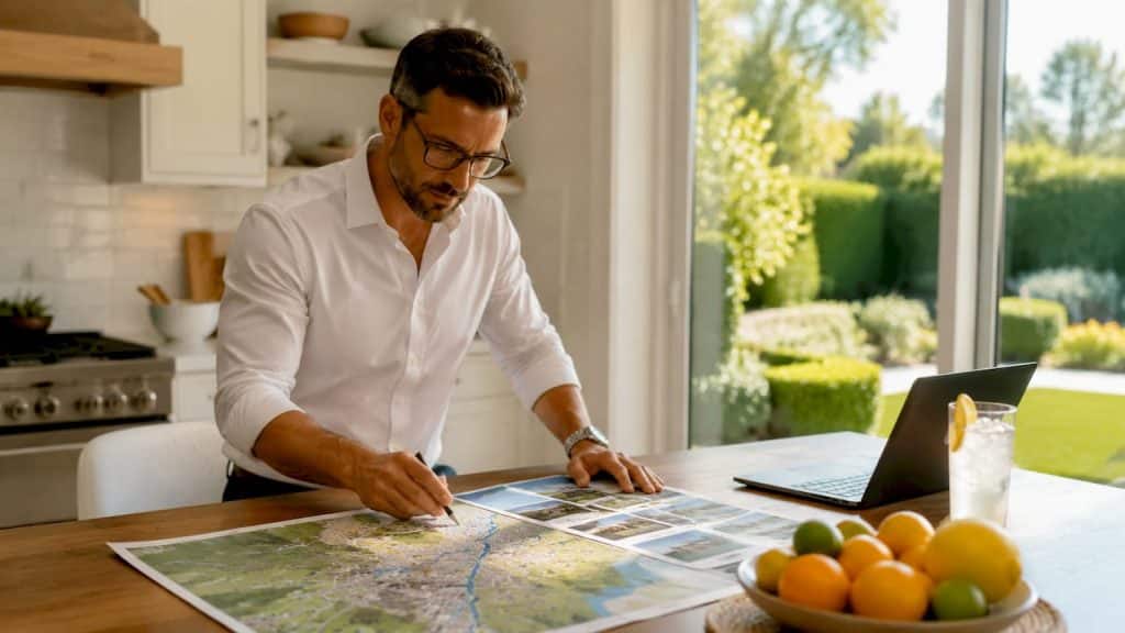 Real estate agent reviewing home pricing map
