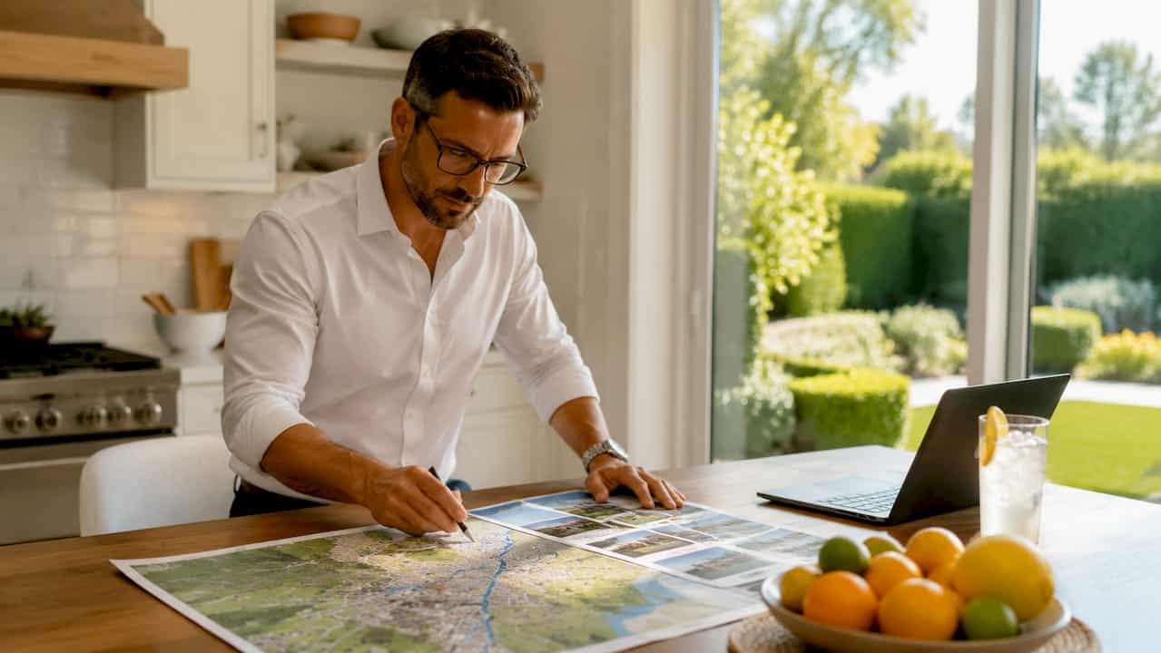Real estate agent reviewing home pricing map