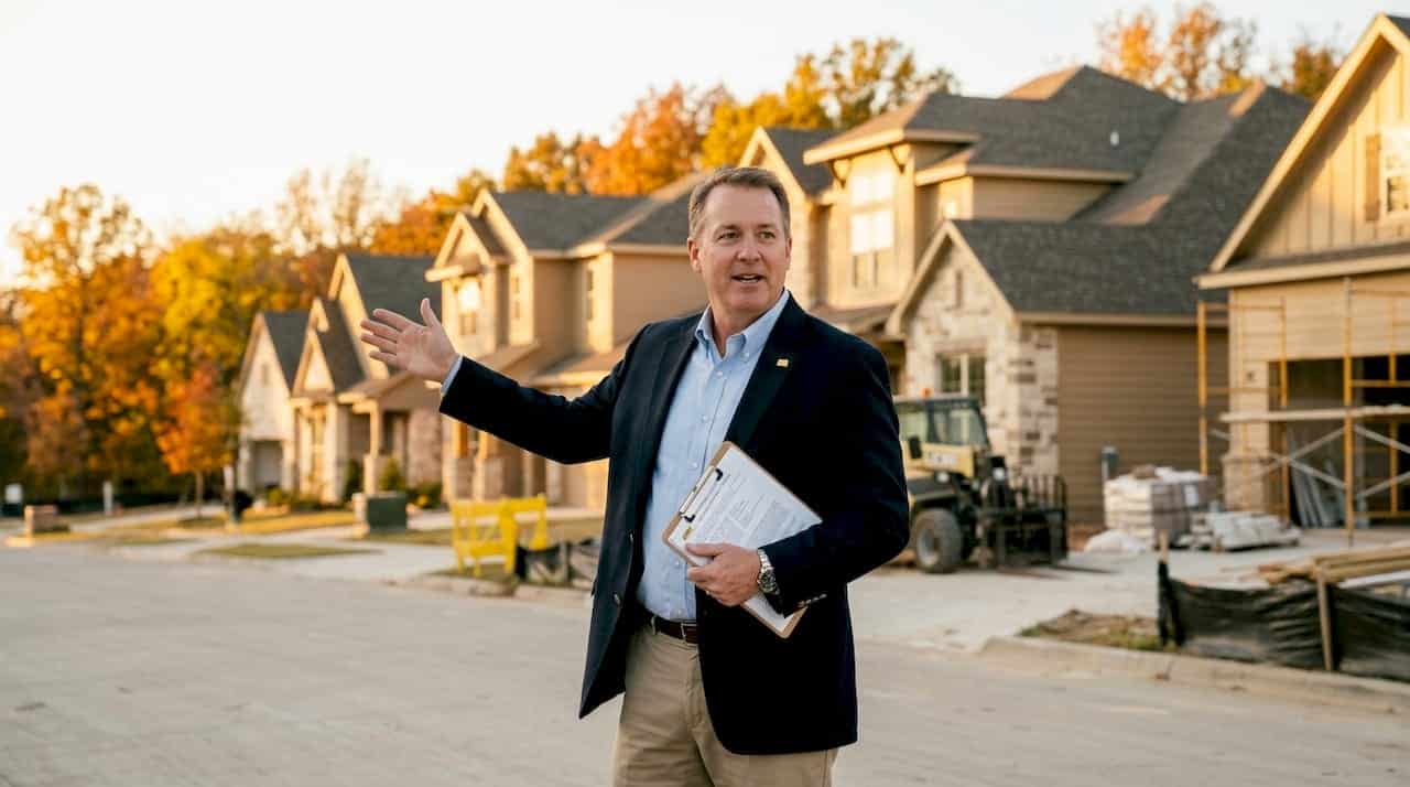 Real estate agent outside new North Dallas homes