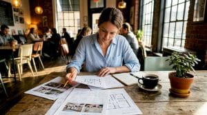 Real estate agent reviewing MLS documents at desk