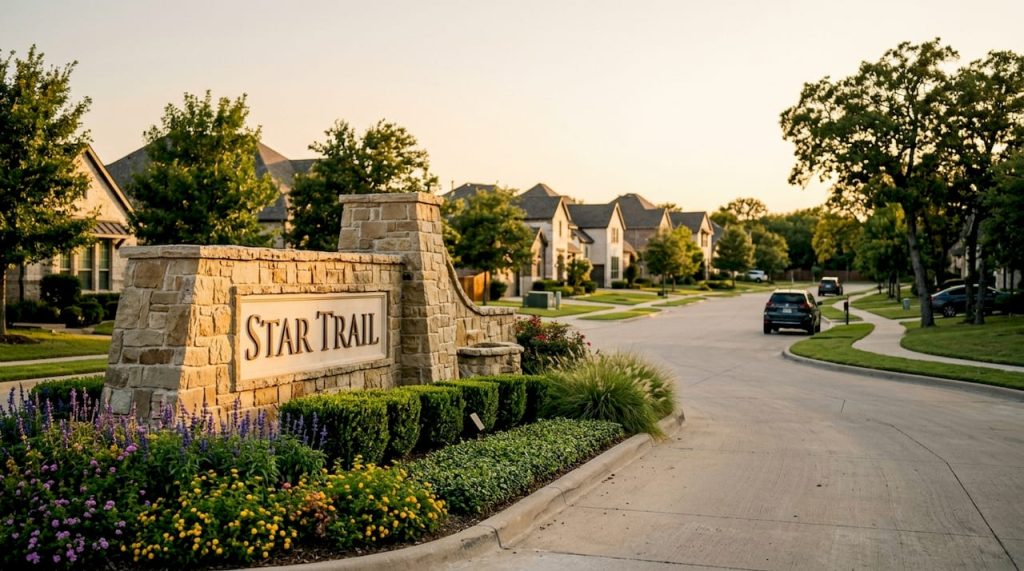 Entrance to Star Trail community in Prosper TX