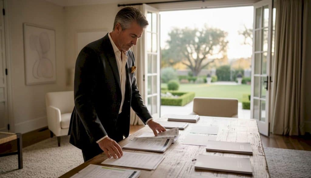 Man reviewing luxury home market data at desk