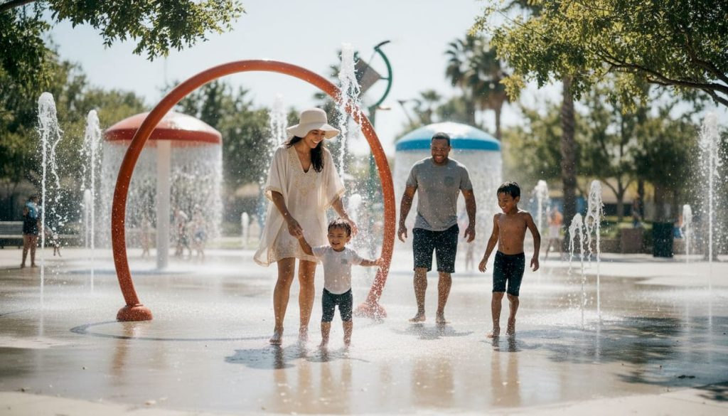Family enjoying picnic and play in North Dallas park