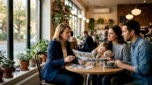 Buyer agent consulting family about relocation