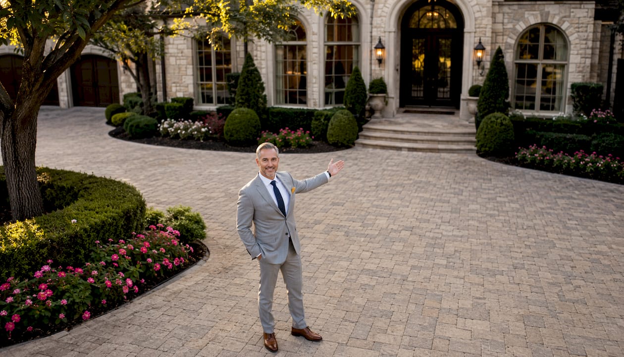 Real estate agent showcasing Southlake luxury home