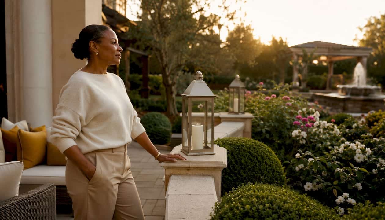 Woman enjoying luxury home's large outdoor lot