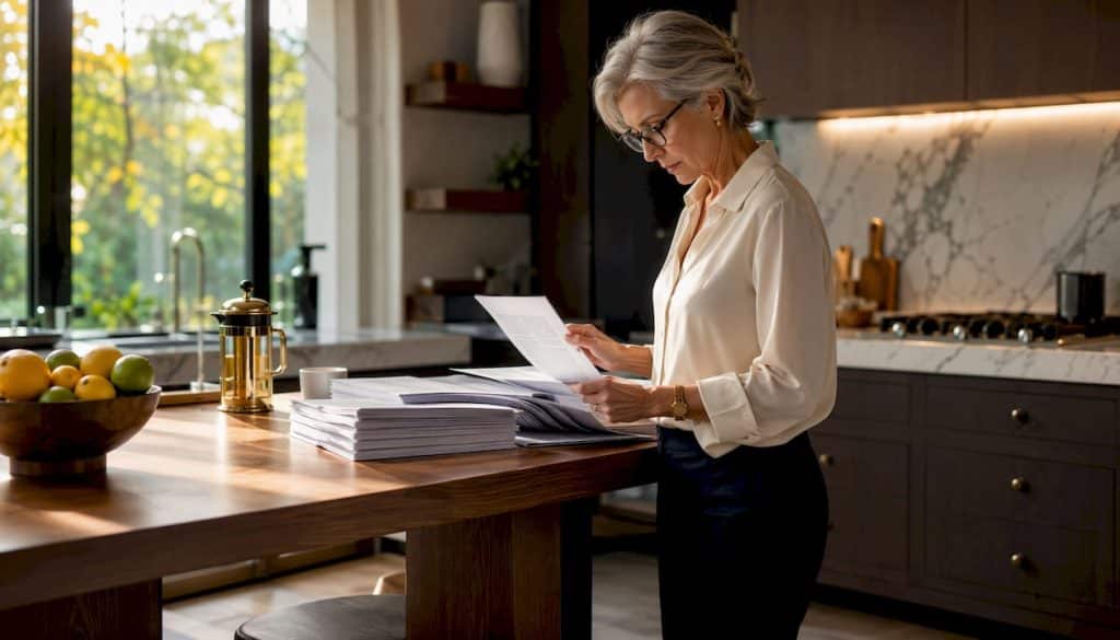 Female appraiser reviewing luxury home documents