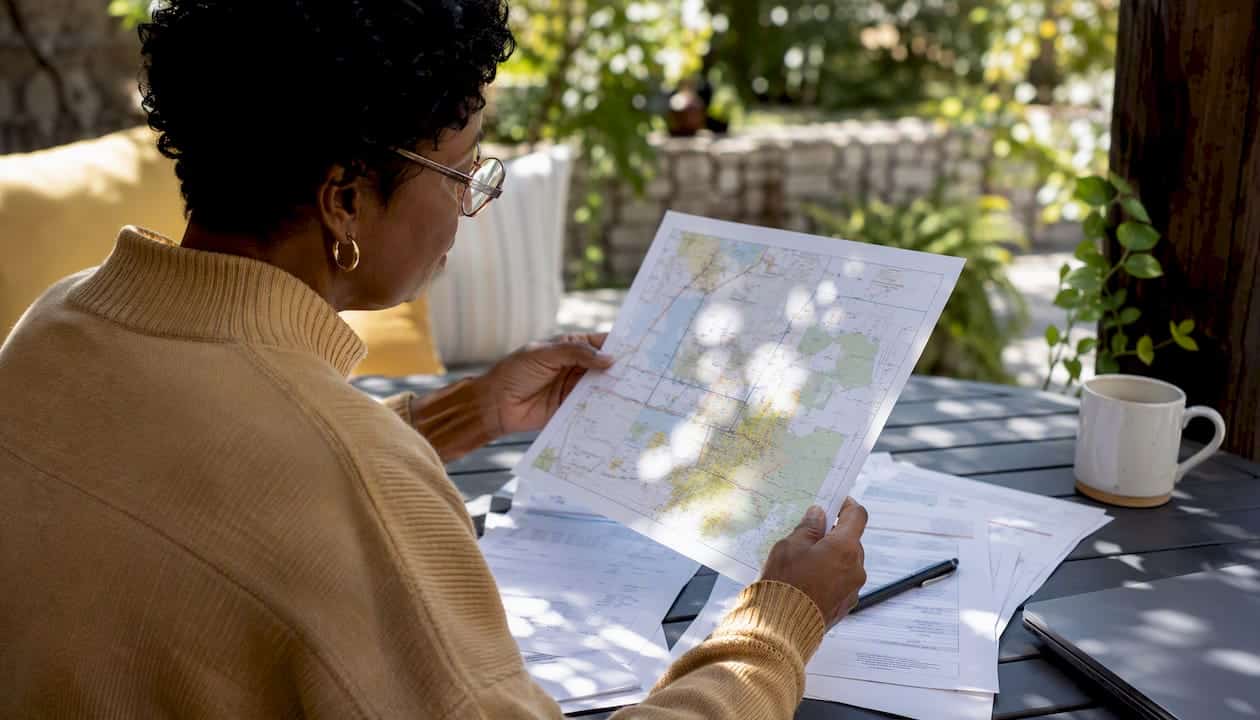 Woman studying Celina county boundary map