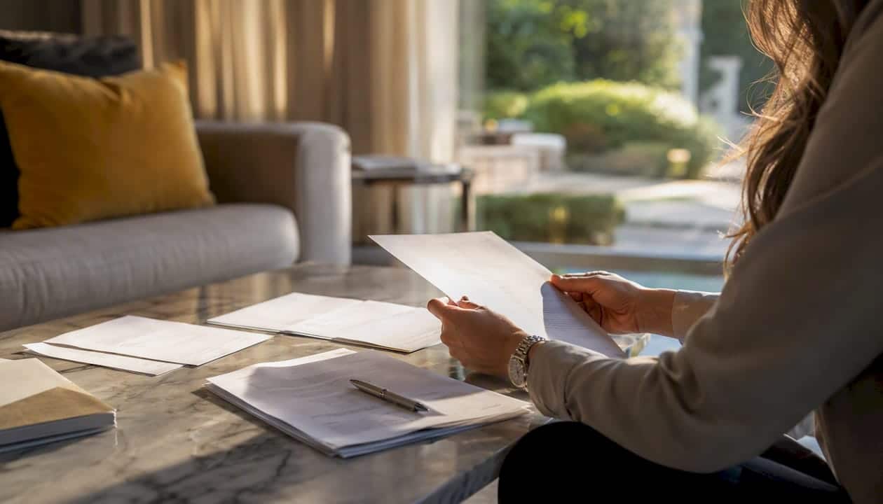 Hands comparing multiple home offers on table