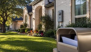 Texas home with utility meter and tax documents