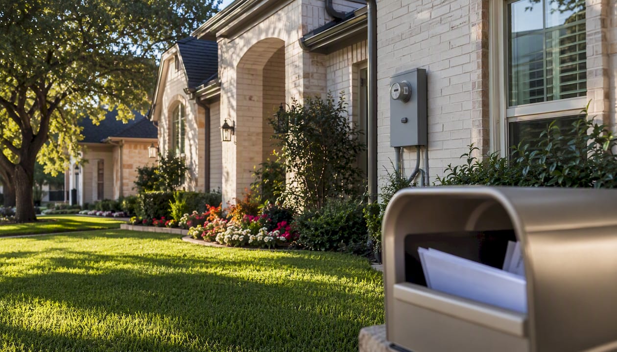 Texas home with utility meter and tax documents